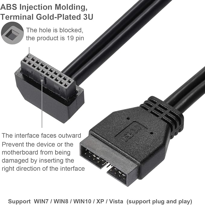 SATA USB Extension Cable USB 3.0 Motherboard Front 19 Pin Male to Female Extension Cable High Speed Connection (The Interface Faces Outward)