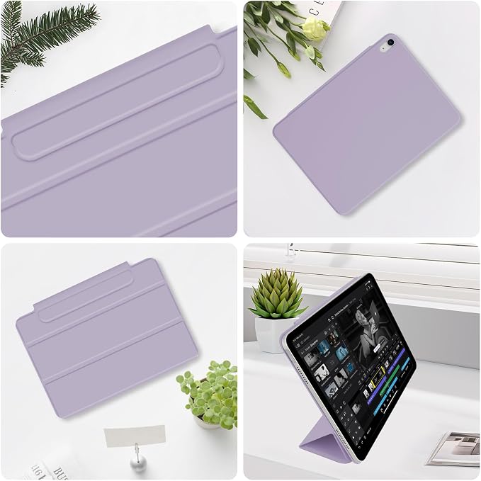 for iPad Air 13 inch M4/M3/M2 Case (2026/2025/2024Model A3268/A3269/A3271) Auto Sleep/Wake and Magnetic Closure Slim Trifold Stand Case PU Leather Cover Support Apple Pencil Pro Black