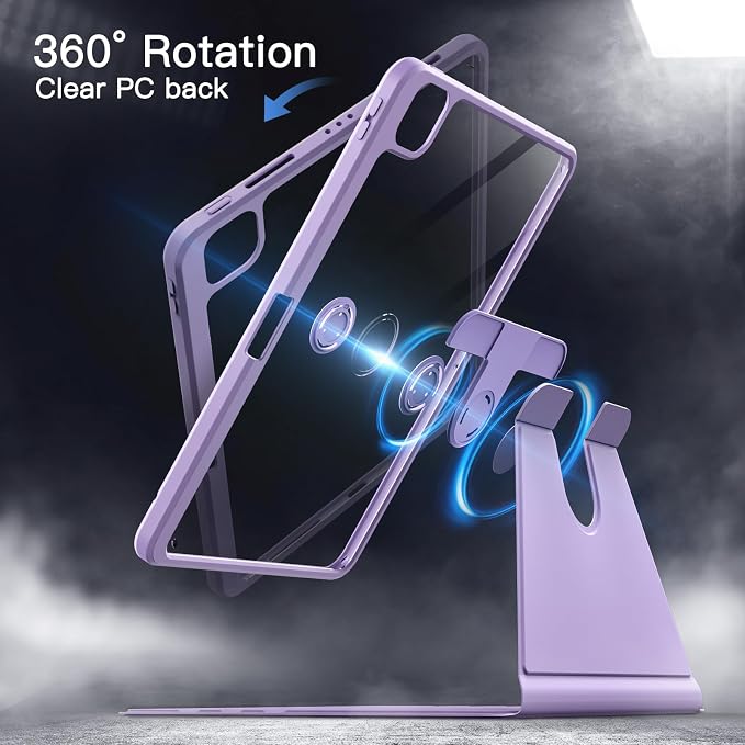 JETech Rotating Case Cover for iPad Pro 11 4/3 Black | For 2022/2021 Model 360° Rotation Stand Clear Back Design Auto Wake/Sleep Pencil Holder Full Protection