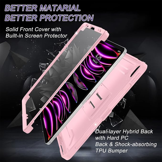 Soke Case for iPad Pro 11 Inch 2022/2021/2020/2018/iPad Air 5th/4th GenerationBuilt-in Screen Protector - Support 2nd Apple Pencil Charging - Heavy Duty Rugged Protective Kickstand Case - Black