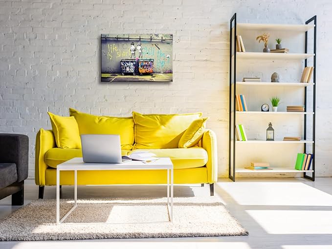 Wieco Art Gallery Wrapped Canvas Prints Life is Short Chill the Duck Out Banksy Boys Artwork Reproduction Graffiti Poster Print on Canvas Wall Art for Bedroom Home Kitchen Decorations