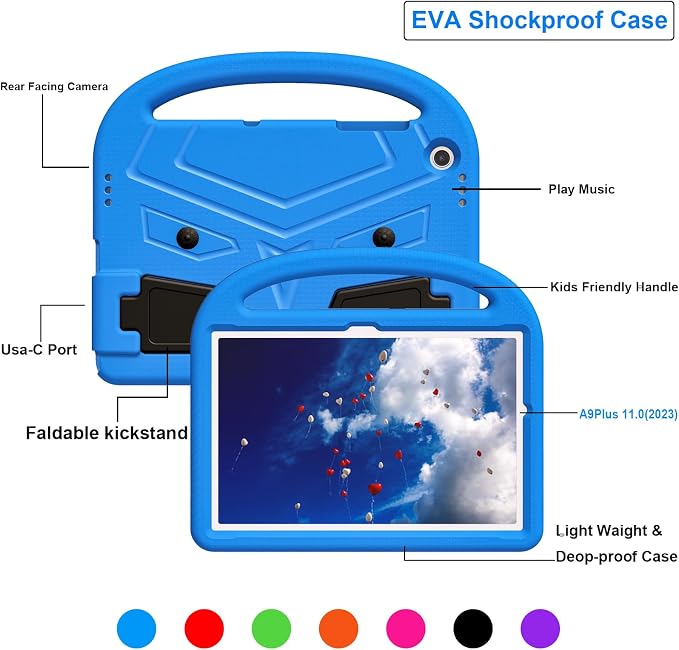 Galaxy Tab A9+ Case Kids Friendly EVA Rubber Stand Handle Grip Shockproof Protective Lightweight Cute Case Cover for Galaxy Tab A9 Plus 11 SM-X210 X215 X217 - Black