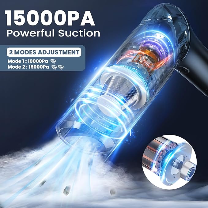 Cordless Car Vacuum Cleaner - Portable Handheld Vacuum with 90° Adjustable Handle,120W / 15000Pa Rechargeable Mini Dust Buster for Cars,Carpets and Pet Hair