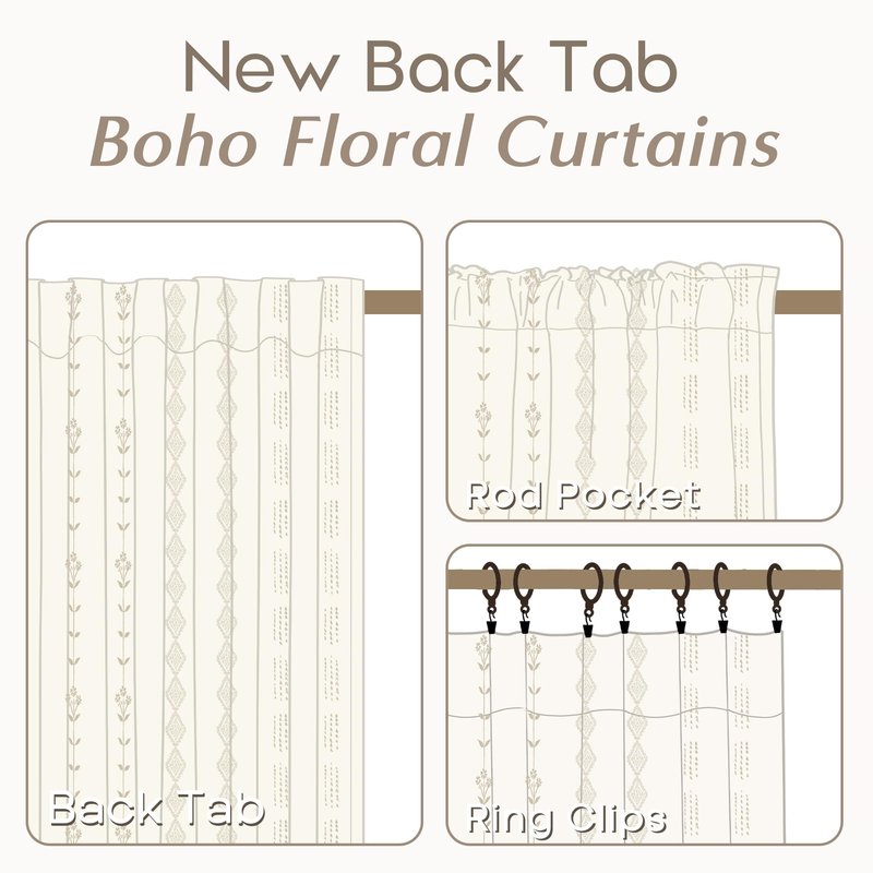 Farmhouse Curtains for Living Room 63 Inch Length,Modern Elegant Subdued Subtle Traditional Pattern Custom Window Livingroom Curtains Drapes 63 Inches Long 2 Panels