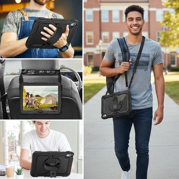 HXCASEAC Case for Samsung Galaxy Tab S6 Lite 10.4 inch Protective with Screen Protector/Hand Strap/S Pen Holder Shockproof S6 Lite Tablet Case 2024/2022/2020 SM-P610 SM-P613 SM-P620 - Black