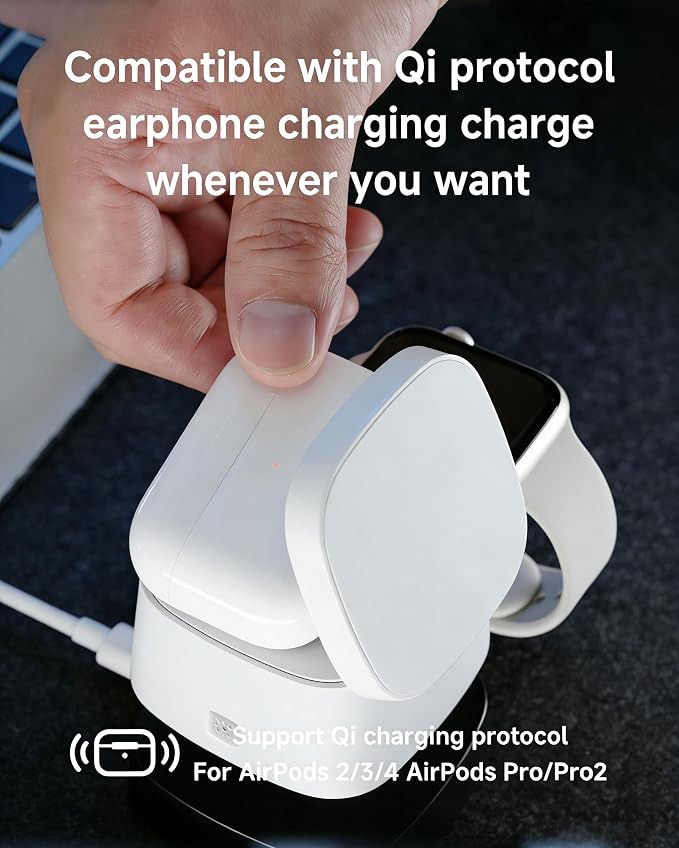 4-in-1 Wireless Charging Station 15W Fast Charging with Adjustable Night Light Multi Device Charging Station Compatible with iPhone 15/14/13/12 Series Apple Watch AirPods – Black