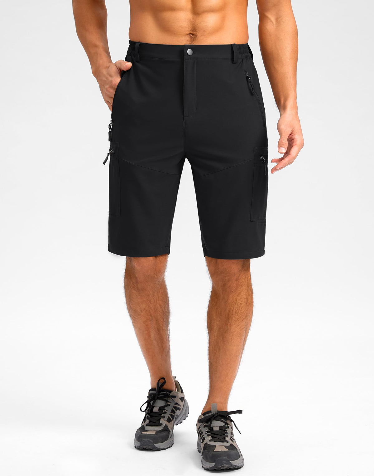 Pudolla Men's Hiking Shorts 11" Lightweight Cargo Work Shorts for Men Summer Travel Golf Casual Outdoor with 5 Pockets(Black Small)
