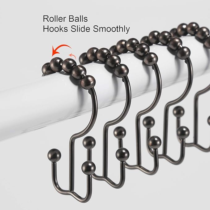 Shower Curtain Hooks, Goowin Shower Curtain Rings, Stainless Steel Shower Curtain Hooks Rust Proof Free Sliding Double Shower Hooks for Curtain, Shower Curtains & Liners (Bronze)