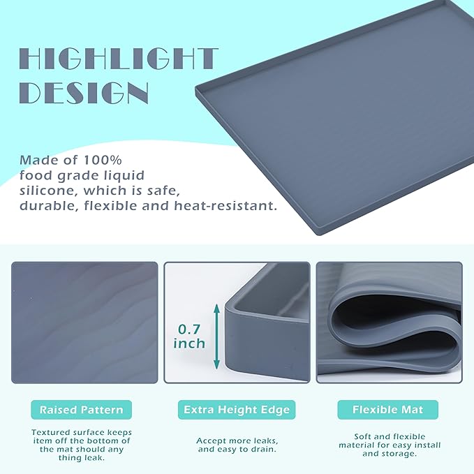 URMONA Waterproof Silicone Under Sink Mat 22'' x 19'' Shelf Liner for Kitchen and Bathroom, Cabinet and Counter Protector, Storage and Organizers, Litter Mat, Pet Cat Puppy Essentials(Khaki)