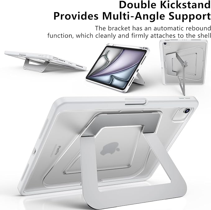 Slim Kickstand Case for iPad Air 11-inch (M2 M3 M4)/Air 5th 4th Gen/Pro 11 | Ultra-Stable Metal Stand Landscape/Portrait Multi-Angles PC Hard Back TPU Soft Edges Shockproof with Pencil Holder