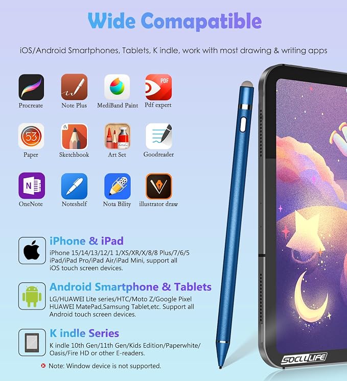 Active Stylus Pen for Touch ScreensDual Pen Tips for iOS &amp Android Drawing &amp WritingHigh Precise Digital Pencil for Apple iPhone 16/15/14/13/12/11/X/8iPad Air/Pro/MiniPhone/Tablet/Sam-sung