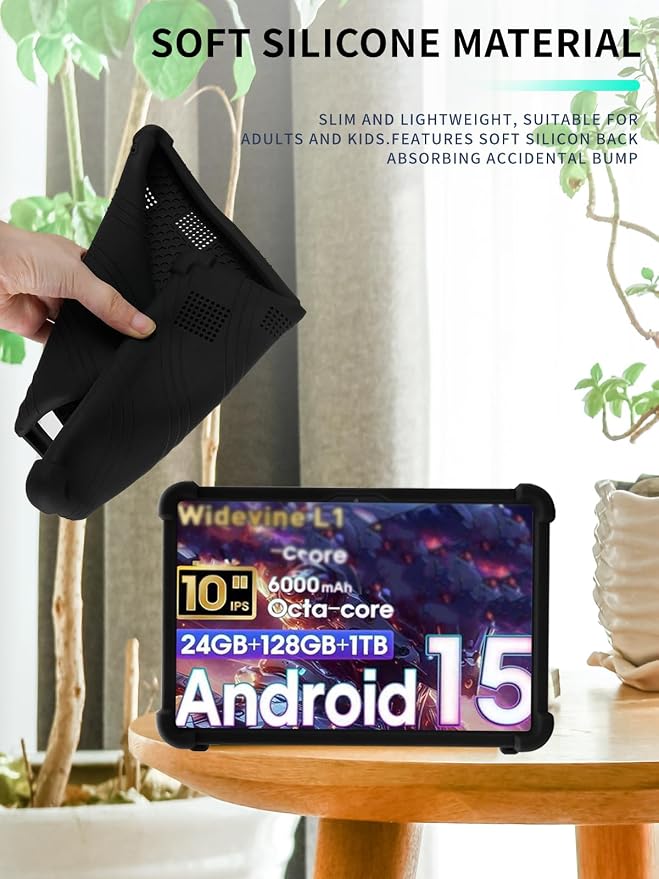 Case for Raemond K80 Tablet 10 Inch Android 15WUNIAK Hollow Back DesignHeat Dissipation Shockproof Lightweight Adjustable Kickstand Silicone Shell&ampKids Friendly Soft CaseBlack