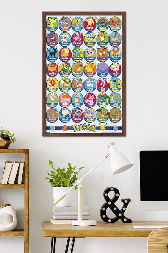 Pokémon: All-Time Favorites - Grid Wall Poster, 34L" x 22.4W", Mahogany Framed Version