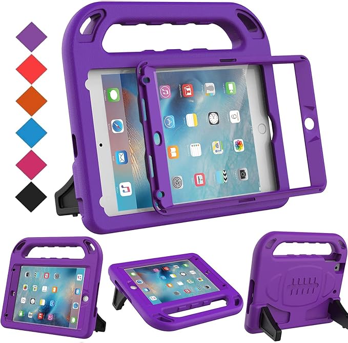 BMOUO Kids Case for New iPad mini 5 2019 / Mini 4 2015 - Built-in Screen Protector Shockproof Light Weight Handle Convertible Stand Case Cover for New iPad mini 5th Generation 2019 - Black