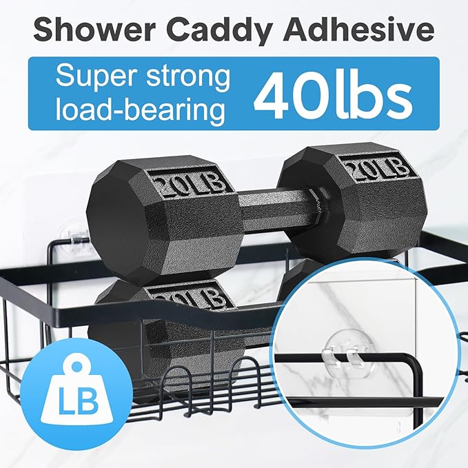 14 Pack Shower Caddy Adhesive Replacement, Transparent Strong Adhesive Hooks, No Drilling, Waterproof Wall Hooks for Shower Caddy, Bathroom Storage Shelves and Kitchen Racks
