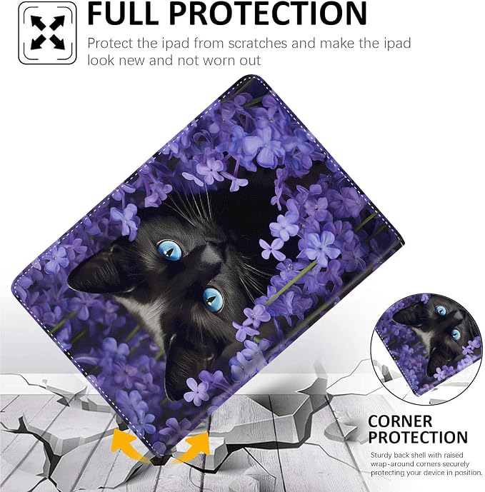 Case for Galaxy Tab S5e Case 2019 10.5 Tablet SM-T720/T725，Anti Slide Premium PU Leather Multi-Angle Viewing Folio Stand Case Cover for Samsung Galaxy Tab S5e Tablet 10.5 Inch - Black Cat Art