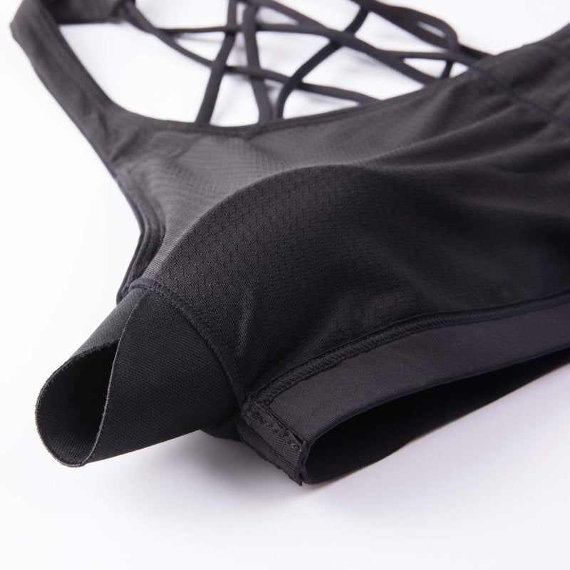 CRZ YOGA Naked Feeling Strappy Sports Bras for Women - Criss Cross Back Wireless Padded Cami Yoga Workout Top Black Medium