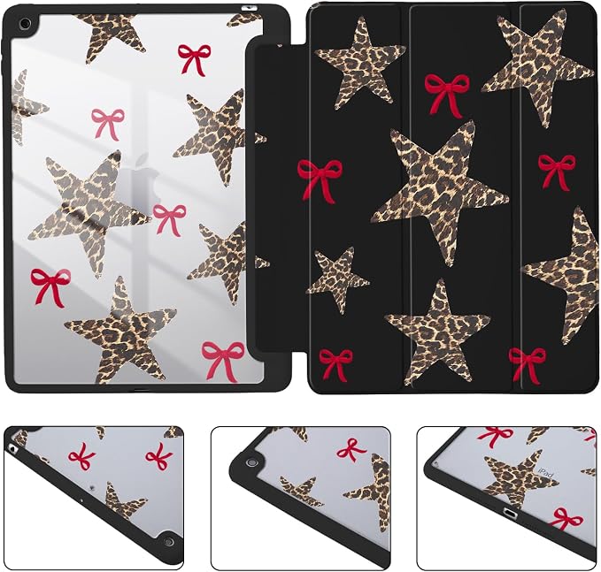 Joyland Leopard Print for iPad 10th Generation Case 10.9 inch 2022/iPad (A16) 11th Gen 11 2025Built-in Pencil Holder with Shockproof Cover Clear Transparent Back Shell Auto Wake/SleepBlack