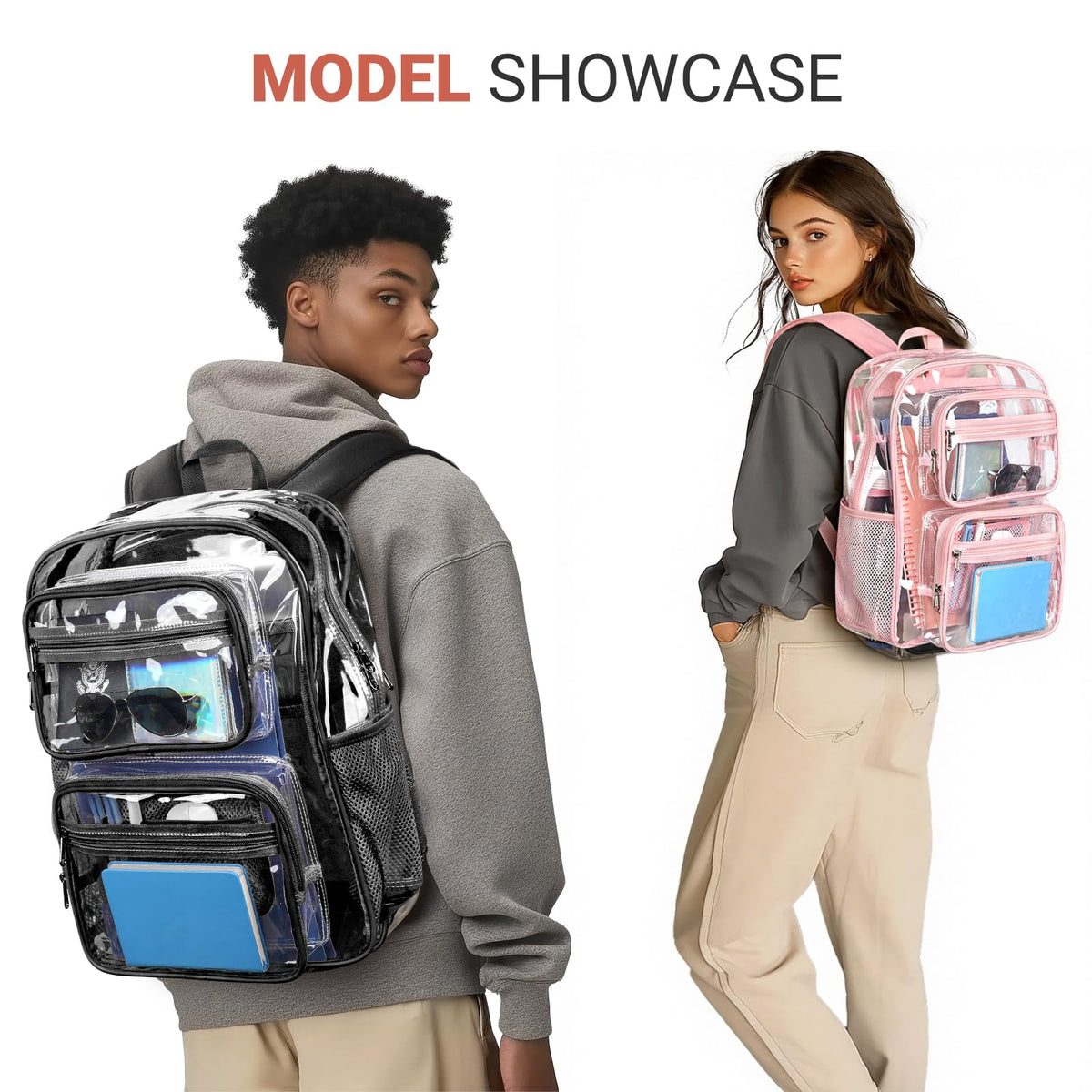 ZORFIN Heavy-Duty Clear Backpack for School and Work, Large Transparent Bag with Reinforced Straps