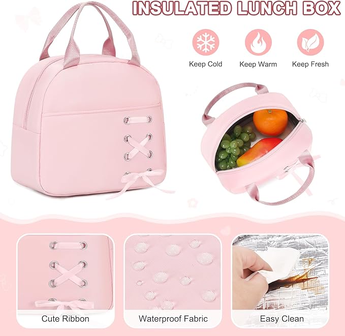 Backpacks for Girls, Girls Backpack with Lunch Box & Pencil Pouch for Teens Girl Kids Elementary Middle High School College Student Bookbag Daypack Laptop Travel Backpack for Women (Pink)