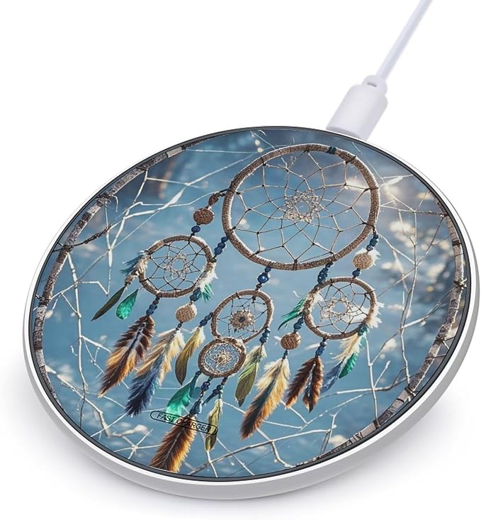 Dream Catcher Wireless Charger with Aluminum Alloy Frame Qi Certified Fast Wireless Charging Pad 10W Charging Station Portable Phone Charger for All Wireless Charging Phone