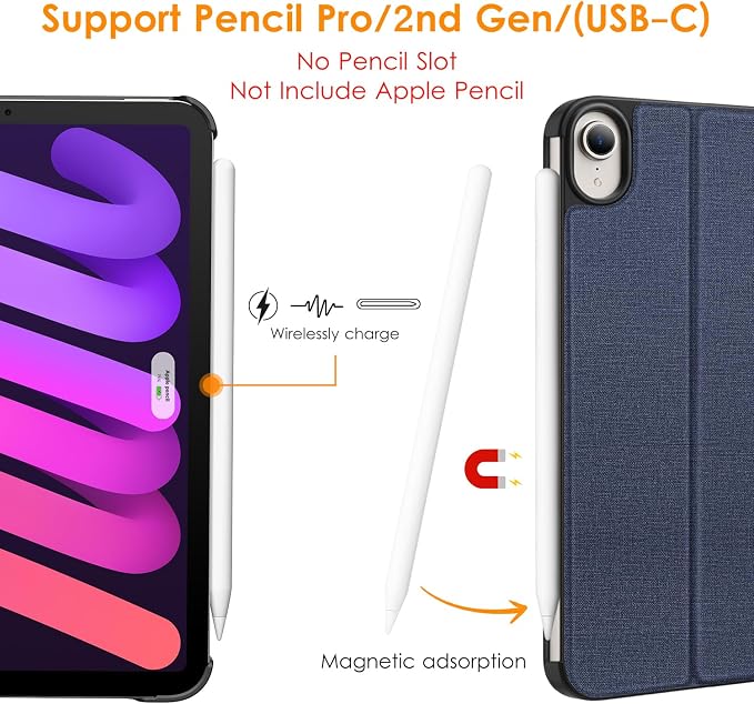 DTTO Case for iPad mini 7 (A17 Pro) 2024 iPad mini 6th Generation 2021 Fabric Texture Hard Back Cover iPad mini 7/6 Case 8.3 Inch with Auto Wake/Sleep Support Apple Pencil Charging Light Blue