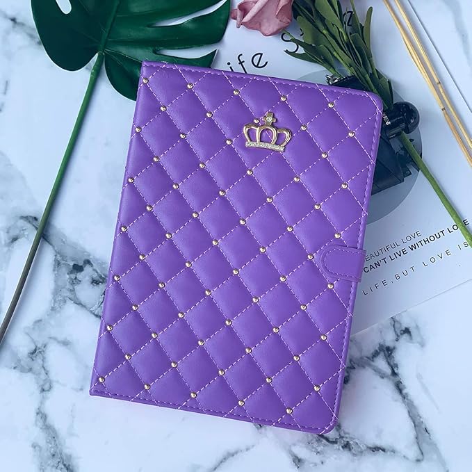 for iPad 10.2 Case 9th/8th/7th Generation (2021/2020/2019) Crown Bling Diamond Cute Elegant PU Leather Smart Auto Sleep/Wake Stand Shockproof Protective Case for Apple iPad 10.2 inch (Black)