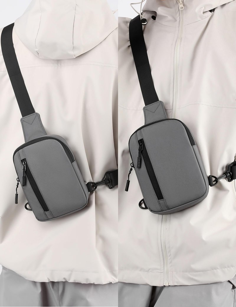 Peicees Mens Mini Sling Bag Chest Shoulder Bag Women Crossbody Phone Holder with Reversible Strap and Dual Pocket, Grey
