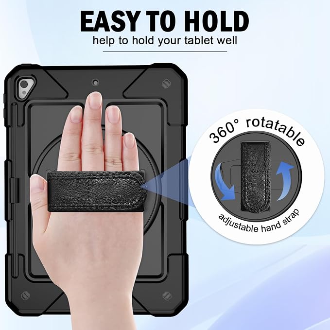 BMOUO Case for iPad 6th/5th Generation Case (9.7 inch 2018/2017) 360°Rotating Stand Hand/Shoulder Strap Shockproof iPad 9.7” Case for iPad Air 2 Black