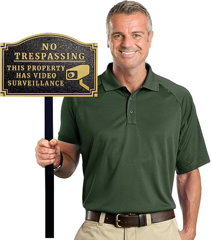 Morgtta No Trespassing - This Property Has Video Surveillance,Home Security Camera Sign with Stakes, Heavy Duty Material, Embossed Letters, 11.5"×7.5” with 31.5" Post and Upgraded Stainless Screws