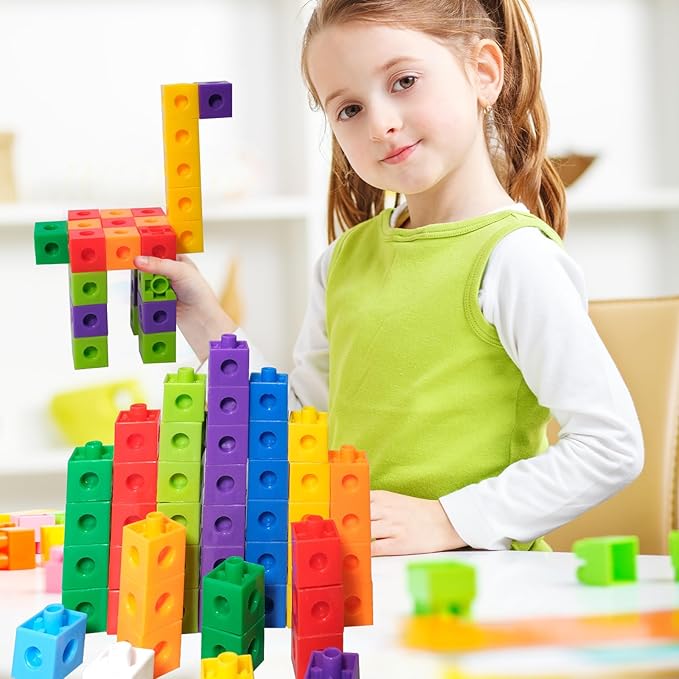 701 Pcs Math Learning Linking Cube with Storage Container Counting Cubes Plastic Colorful Counting Blocks Math Manipulatives Classroom Learning Supplies for Home School Educational(Blue)