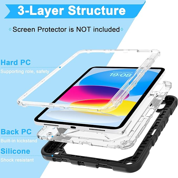 TIMISM Case for iPad 10th Generation 2022 iPad (A16) 11 Inch 2025 with Pencil Holder &amp Kickstand Translucent Hard PC Back Cover Heavy Duty Shockproof Protective Case for iPad 11/10 Clear Blue