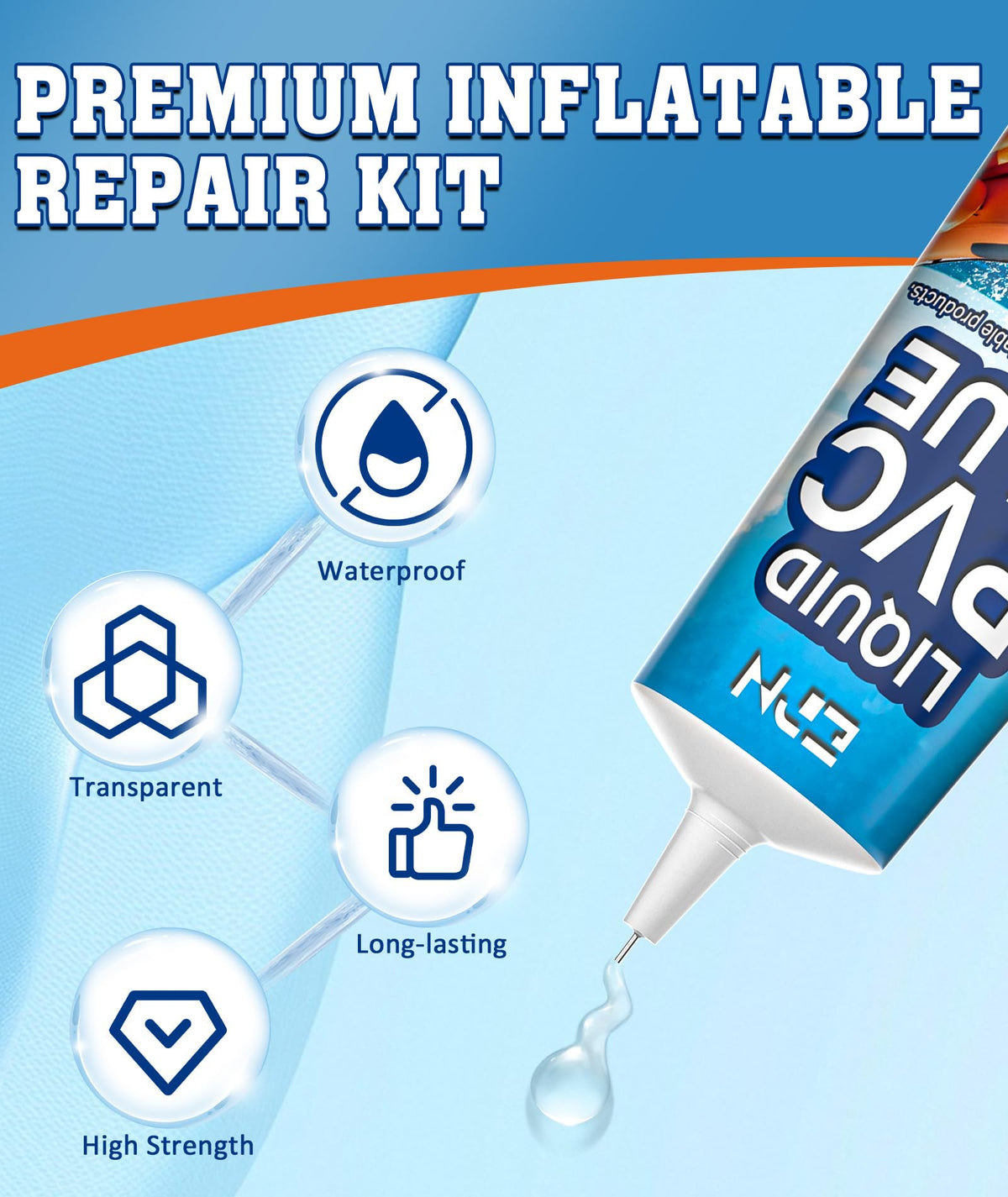 EPN Air Mattress Patch Kit, Waterproof Vinyl Pool Liner Repair Kit, 80 mL