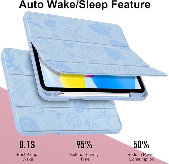Case for iPad (A16) 11th Generation 11 inch 2025 /iPad 10th Gen 10.9 2022 - Aesthetic Cute Preppy Design Trifold Cover with Soft TPU Bumper Clear Back Auto Sleep/Wake Waves