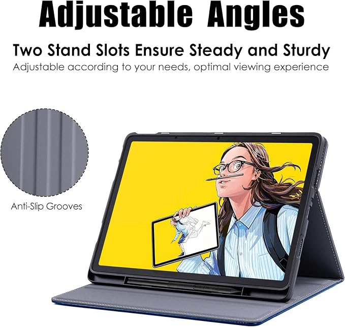 Stand Case for Wacom Movinkpad 11 Tablet Black | PU Leather Protective Coverwith Pen Holder &amp Pocket/Hand Strap Multiple-angles Viewing StandSoft TPU Back Shell