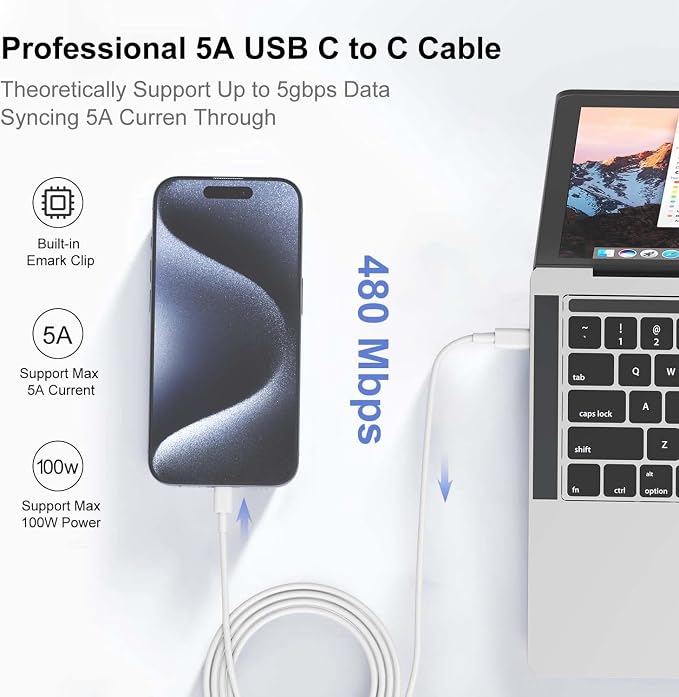 Hzevn 60W USB C Charging Cable for MacBook Pro/Air &amp for iPhone 16/15 Pro Max MFi Certified 20V/3A Super Fast Charger Cord 6ft+10ft PD 3.0 Compatible with iPad Pro 12.9/11 Samsung S25/S24(2-Pac