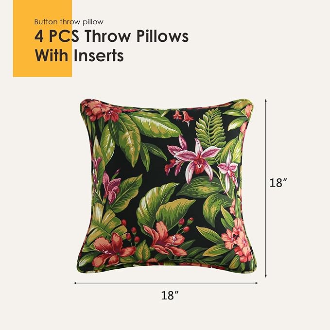 Outdoor Decorative Pillows Pack of 4, 18" x 18" Outdoor Pillow Set for Couch Bed Throw Patio Sofa, Red Flower Green Leaf