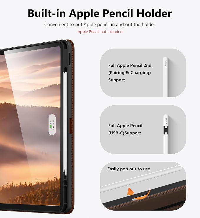 DTTO for iPad Pro 12.9 6th/5th/4th Gen Case (2022/2021/2020) Black | 360 Degree Rotating Premium Faux Leather Folio Stand Cover with Pencil Holder for iPad Pro 12.9 3rd Generation Case 2018