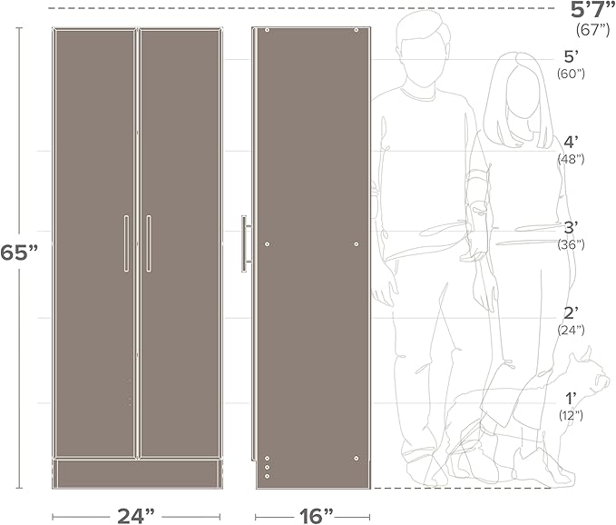 Prepac Elite 24" Storage Cabinet, White Storage Cabinet, Bathroom Cabinet, Pantry Cabinet with 3 Shelves 16" D x 24" W x 65" H, WES-2464