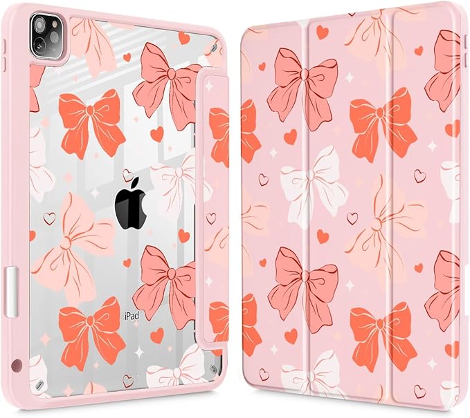 Case for iPad 12.9 Inch (6th/5th/4th/3rd Generation 2022/2021/2020/2018) Pencel Holder + Trifold Support Auto Sleep/Wake Transparent Shockproof Back Cover Abstract Floral SD163