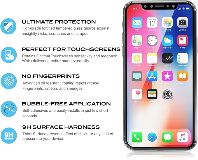 Zizo Full Glass Compatible with iPhone X Tempered Glass Screen Protector 9H Hardness - iPhone Xs Tempered Glass Screen Protector