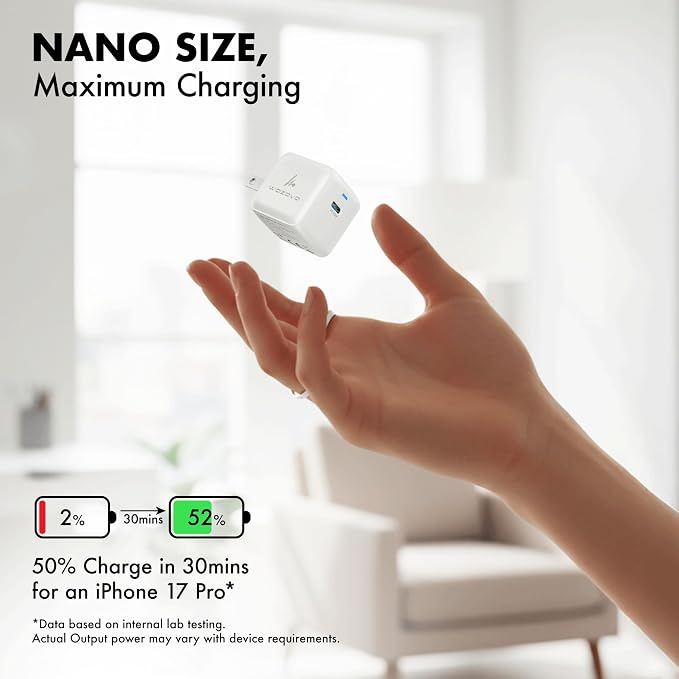 PD 20W GaN Charger Wozoyo Type-C Fast Charger Compatible for iPhone 17/16/16 Pro Max/15 Series/iPad Pro Smartphones &amp Tablets QC 3.0Compact Foldable Plug Design Smart Power Delivery