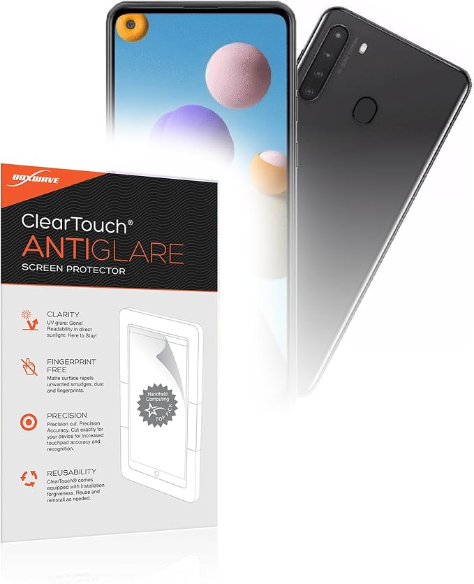 BoxWave Screen Protector Compatible with Samsung Galaxy A21 - ClearTouch Anti-Glare (2-Pack) Anti-Fingerprint Matte Film Skin