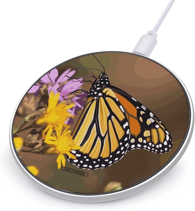 Monarch Butterfly Wireless Charger 10W Fast Charging Pad Anti-Slip Qi Certified Wireless Charging Pad Charging Station Portable Phone Charger for All Wireless Charging Smartphone