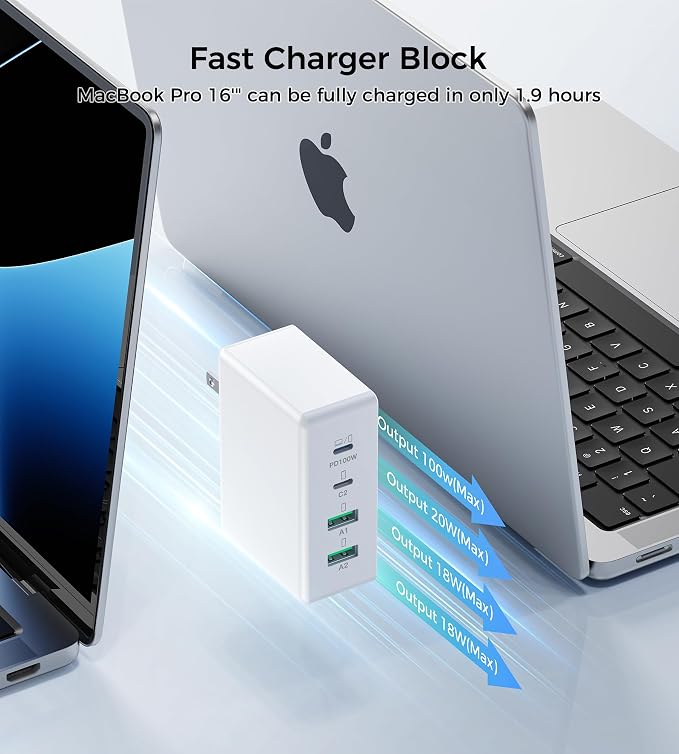 140W MacBook Pro ChargerC Wall Charging Block for MacBook Air M3/M24-Port PD20W Fast Charger Cube for iPhone 17/16/15 Pro MaxCharging Station Hub for Samsung S25/S24
