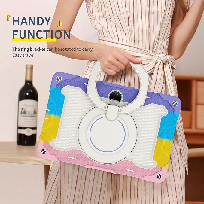 Tablet Case for Honor Pad 9 12.1 Kids Rainbow Heavy Duty Silicone Shockproof Case with Pencil Holder Shoulder Strap Rotating Fold Kickstand Hand Strap