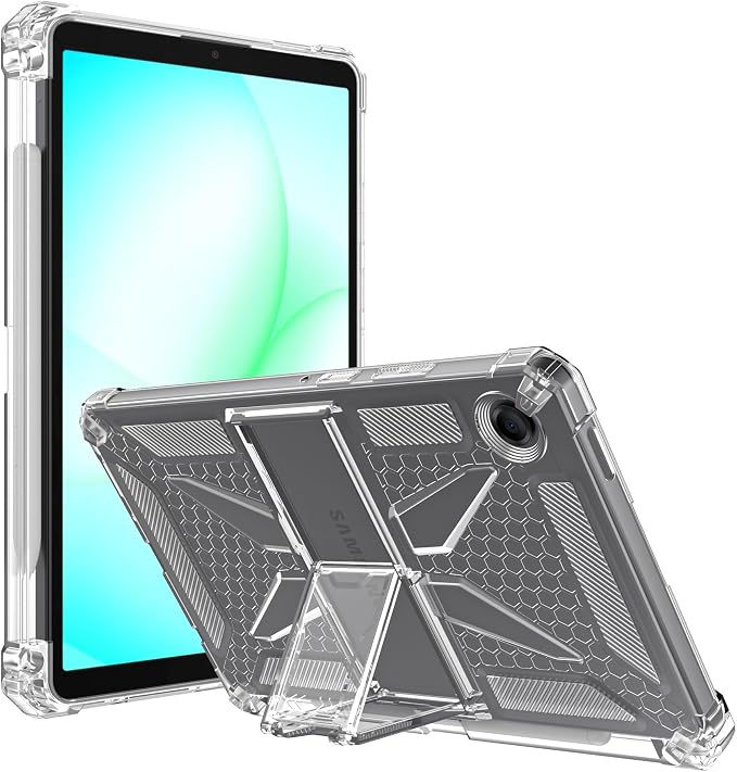 Clear Case for Samsung Galaxy Tab A11 8.7 2025 with Pencil Holder/Kickstand Soft TPU with Reinforced Corners‌ Shockproof Impact Resistant - Clear