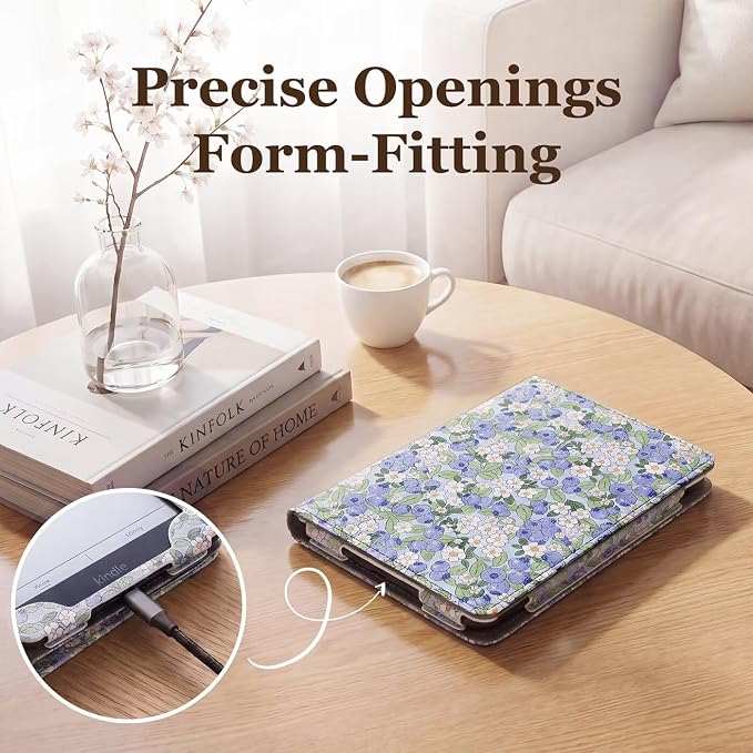 Fancity Case for Kindle Paperwhite 7/6.8 12th/11th Generation 2025 2024 | PU Leather Case with Auto Wake/Sleep Hand Strap for Kindle Paperwhite/Colorsoft Signature Edition 2021 Monet's Garden