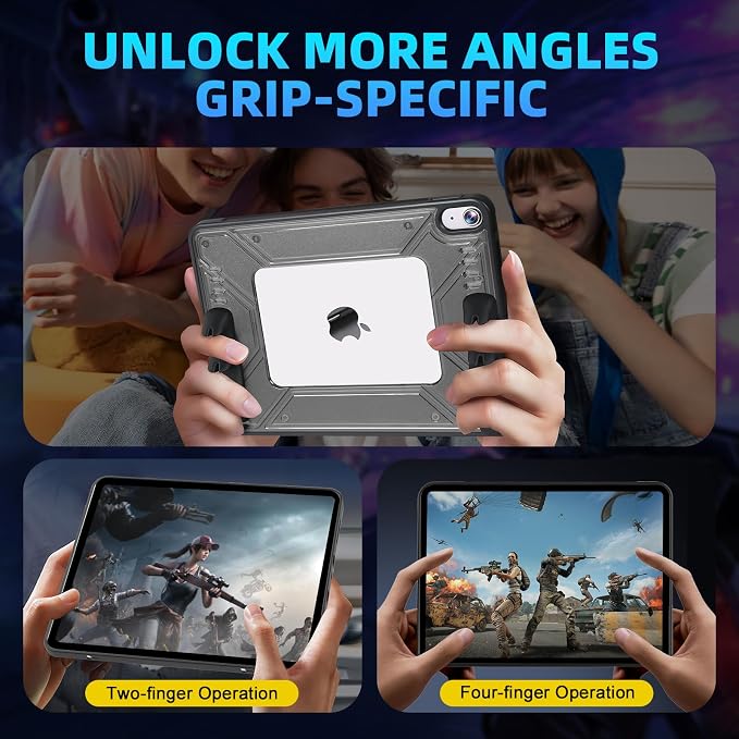 Gaming Case for iPad Air 11-inch M4/ M3/ M2 (2026/2025/2024) iPad Air 5th/ 4th Gen (2022/2020) 10.9 Inch Detachable Panel &amp Grip Auto Sleep/Wake Hollowed-Out Design (Black)