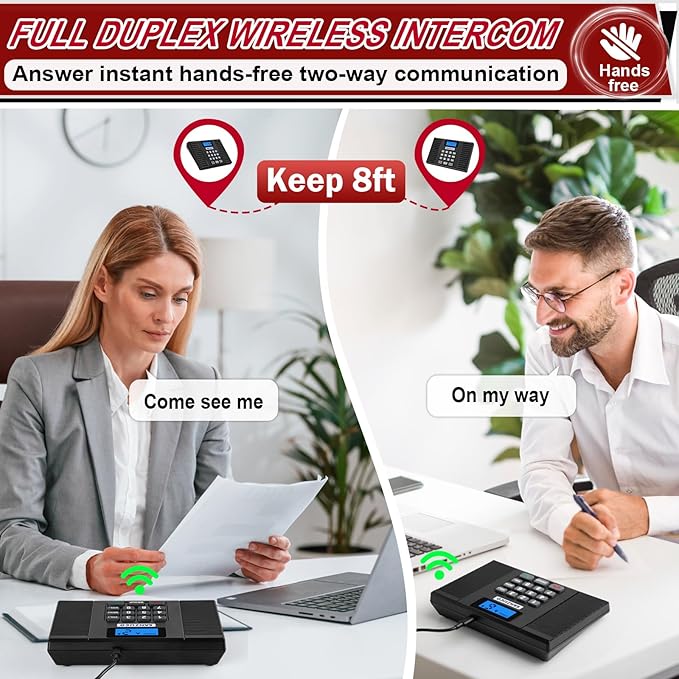 SANZUCO 60D Intercoms Wireless for Home, Full Duplex Intercom System for House/Business, 1400ft Intercoms Hands-Free Real-Time Talk, Expandable to 18 Stations, Group Call & Auto Answer (2 Stations)